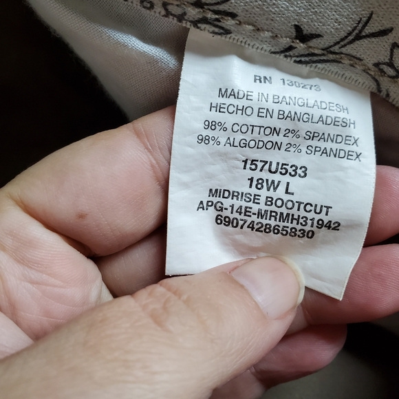 Rider by Lee Comfort No Gap Waist Band Tan Midrise Bootcut Tan Jeans. Size 18W L - Picture 7 of 7